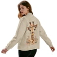thumbnail image 3 of COEQINE Women's Short Bomber Jacket Zip Up Loose Fit Short Jackets Loose Fit Stand Collar Cropped Coats 2025 Fall Fashion Varsity Shacket Y2k Tops, 3X-Large, Giraffe Floral Beige, 3 of 7
