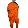 thumbnail image 2 of Wyongtao Women's 2 Piece Outfits Plus Size Casual Short Sleeve Boho Ruffle Crop Top Bodycon Capris Pants Set Tracksuits,Orange XL, 2 of 4