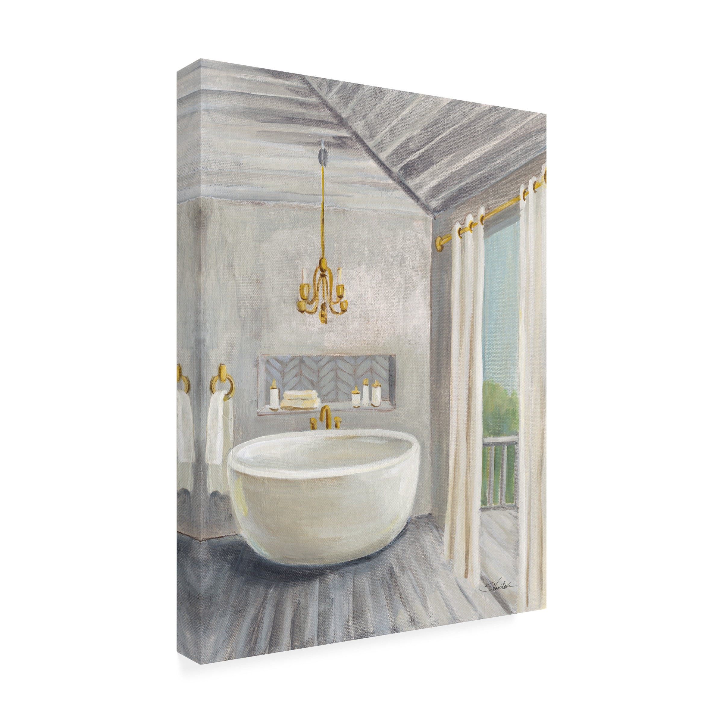 Silvia Vassileva 'Attic Bathroom II Gray Wood' Canvas Art