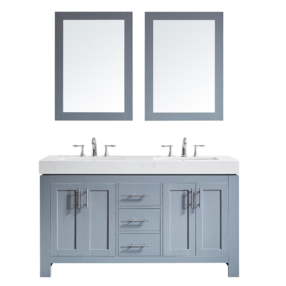 Essex 763060 Meg Aqs 60 In Double Vanity In Elegant Grey With Ascot Quartz Stone Countertop With Mirror Walmartcom Walmartcom
