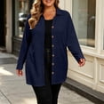 thumbnail image 2 of Plus Size Women's Collared Button Front Cardigan, Lightweight Loose Mid Length Outerwear for Daily Casual Navy XL, 2 of 8