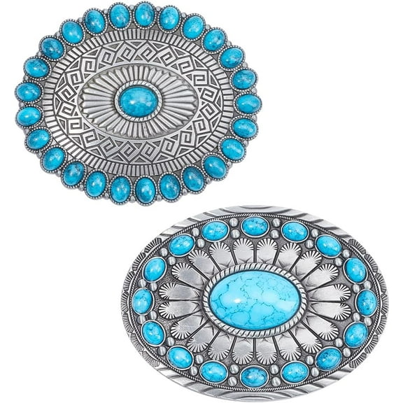 2 Styles Belt Buckles Men American Western Cowboy Indian Elements Vintage Turquoise Stone Buttons Belt Mixed Color DIY