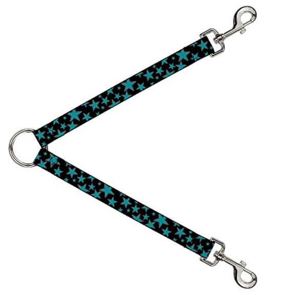 Dog Leash Splitter Stars Multi Stars Black Turquoise 1 Foot Long 1 Inch Wide