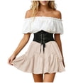 thumbnail image 3 of QATAINLAV Womens Mini Skirt Solid Color Cute Pleated Skater Skirts Renaissance Pirate Skirt Summer Vacation Outfits Beige XXL, 3 of 7