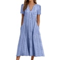 thumbnail image 1 of B91xZ Plus Size Robes pour Femmes Casual en Vrac Manches Courtes Robe Longue Split Maxi Robe d'Été d'Hiver avec Poches, Bleu XXL, 1 of 4