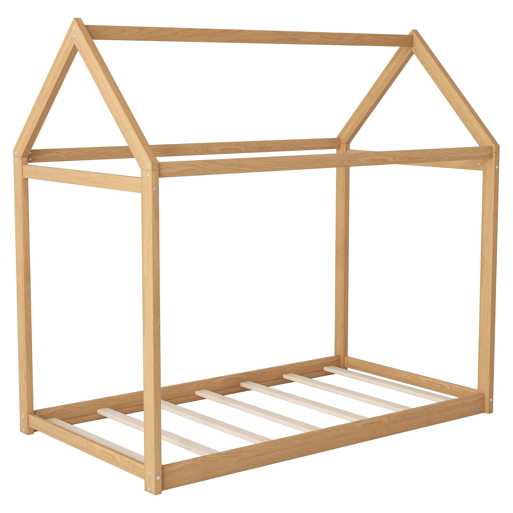 Euroco Twin Wood House Bed Frame with Roof, Wood