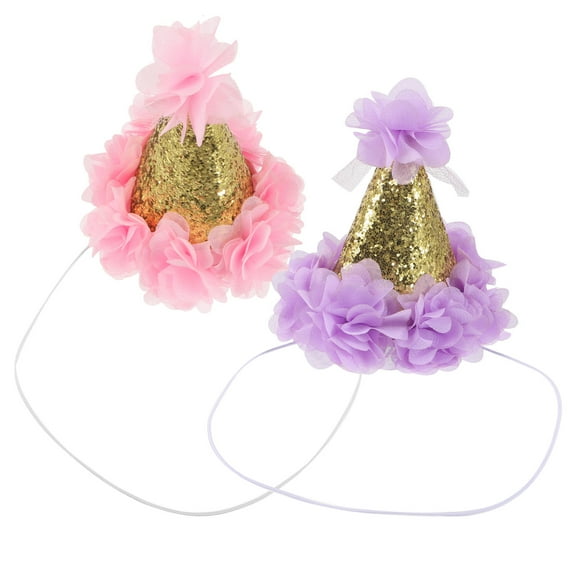 KAKOWELY Cone Birthday Hat Glitter Cloth Sequined Fabric Princess Style Fun Toy For Kids Birthday Party 2pcs