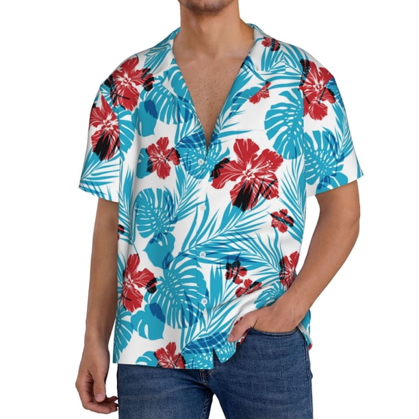 Fotbe Hawaiian Style Camisa Estampada de Manga Corta para Hombre, Casual de Verano, Estilo Playero, Sin Arrugas-Medium
