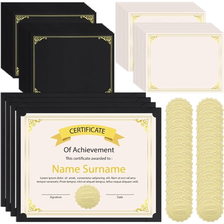 72 Pcs Certificate Kit, Includes 24 Pcs Black Certificate Holders & 24 pcs Letter Size Certificate Papers & 24 pcs Gold Foil Award Seals for 8.5 x 11 Inch Diploma Graduation Documents
