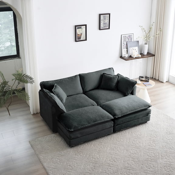 4-Piece Sectional Sofa in Gray Chenille / High-Quality Chenille, Relaxing Seating and Easy to Move
