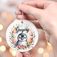 thumbnail image 4 of Customized Penguin Christmas Ornaments - Fun Floral Ornament, Perfect Gifts for Baby Boy, Girl or Daughter - Ornament Name Option, Circle Christmas Ornament, 4 of 5