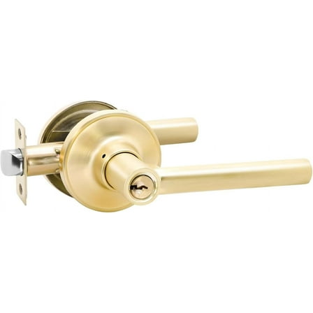1 Pack Gold Door Knob with Key, Front Door Knobs Reversible Entry Door Handle for Bedroom or Living Room,Satin Brass Door Handle,Heavy Duty