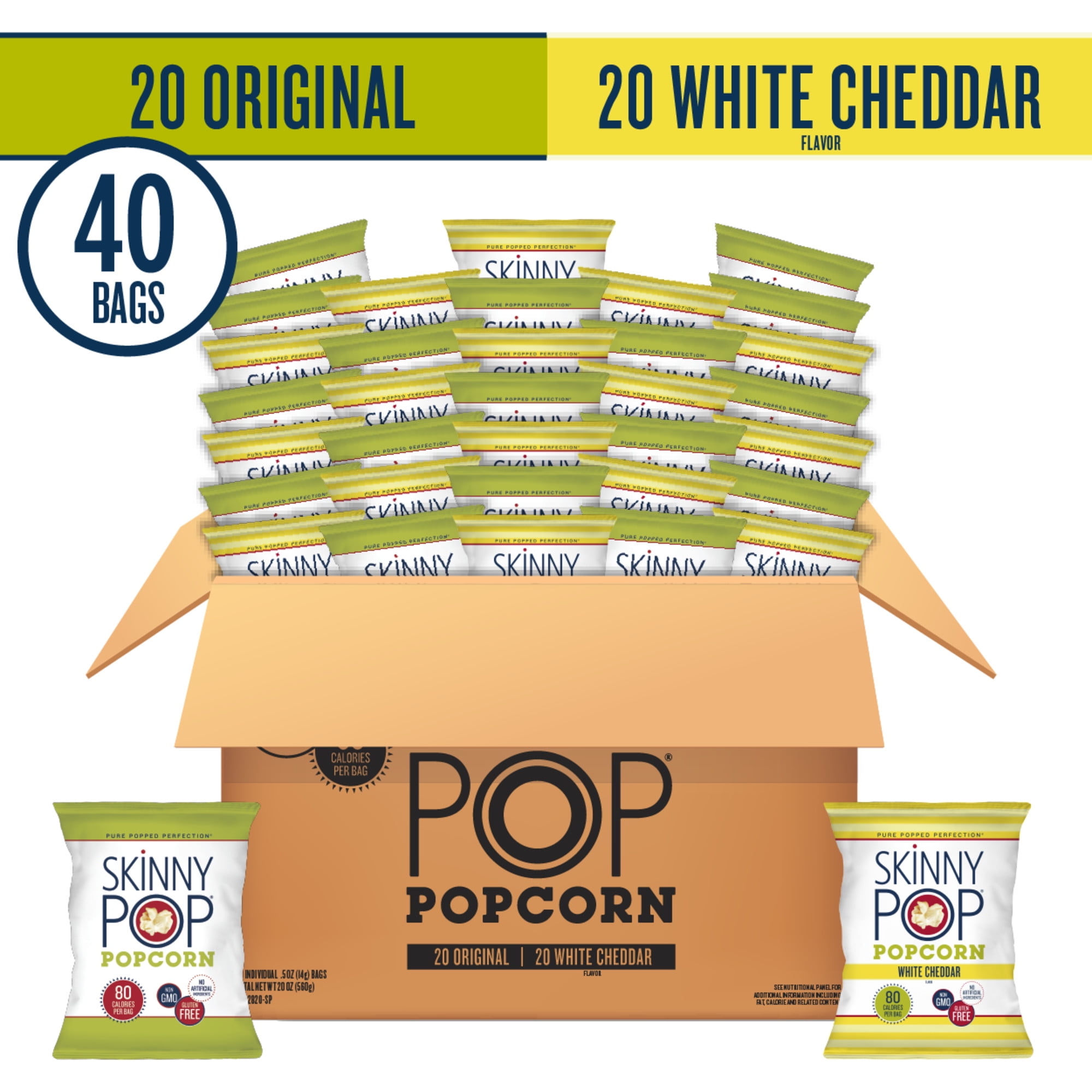 SkinnyPop Popcorn Variety Box Original and White Cheddar, 40ct, .5oz