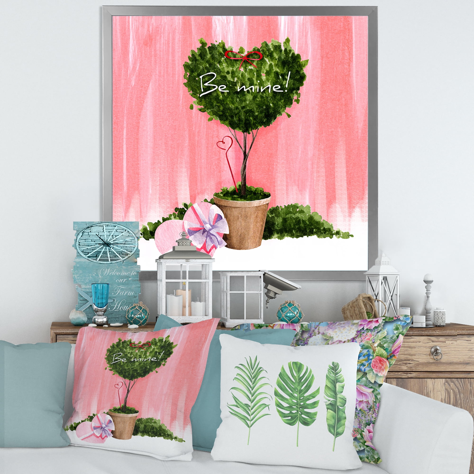 Designart 'Be Mine Heart Shaped Valentine House Plant' Farmhouse Framed Art Print