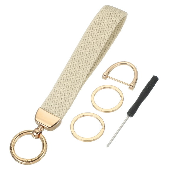 Wrist Lanyard Keychain, Stretchy Wristlet Strap Key Chain for Women Men, Cute Braided Keychains Holder for Car Keys Camera Wallet ID Badges Card, Beige