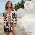 thumbnail image 6 of Xoenoiee Brown Cow Pattern Swimsuit Cover Up for Women Long Sleeve Button Down Blouse Bathing Suit Cover Ups Beach Shirt Dress for Beach Vacation Pool, L, 6 of 7