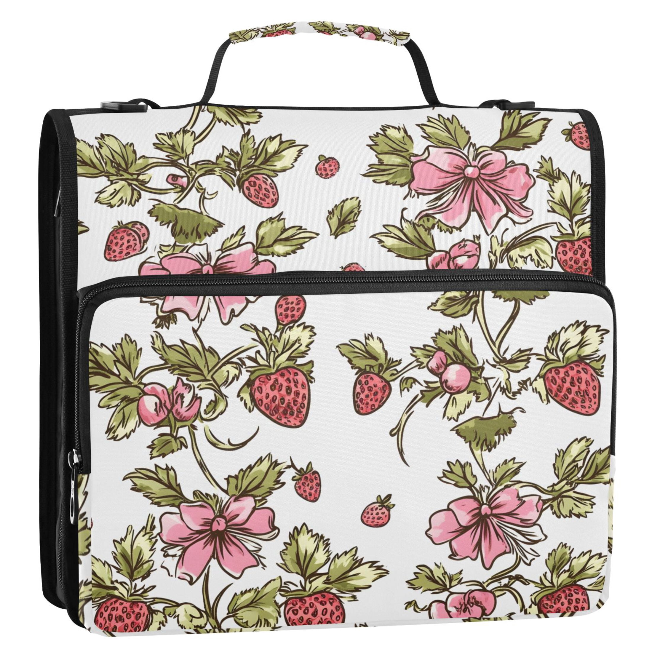 ALAZA Zipper Binder Strawberries 3 Ring Trapper Keeper File Folder Organizer Bag