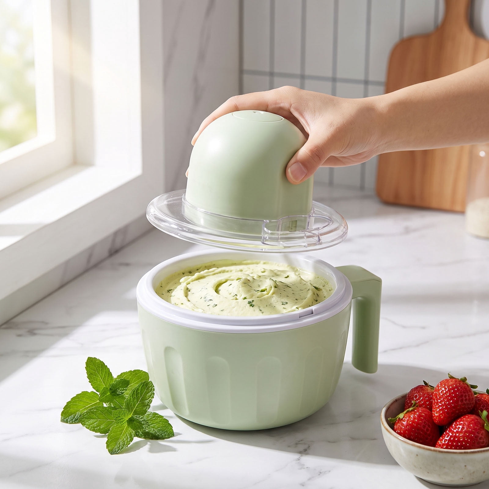 Swirl Cup Ice Cream Maker Mug, Rechargeable Ice Cream Maker, Portable Automatic Homemade Yogurt Sorbet Machine, USB Charged Dessert Maker for Home Kids, Green