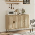 thumbnail image 3 of YUSAZENS Rattan Sideboard Buffet Cabinet with 4 Doors - Storage Console with Power Outlet, Adjustable Shelves for Kitchen Dining Room Living Room, 3 of 6