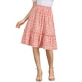 thumbnail image 1 of Falda midi floral con volantes y cintura elástica A-Line para mujeres INSPIRE CHIC, color rosa claro, talla XS, 1 of 6