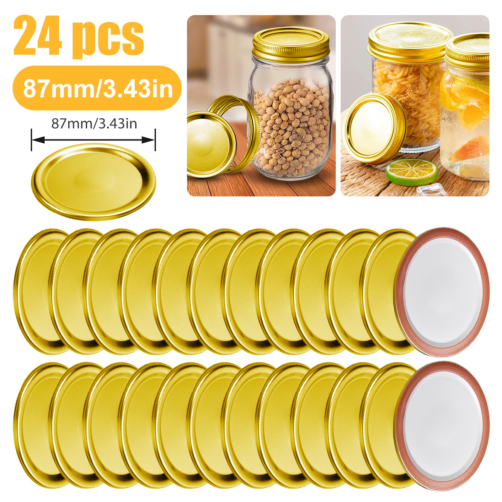 12 Pack Regular Mouth Mason Jar Split-Type Lids with Silicone Seals Rings Mason Storage Solid Caps 