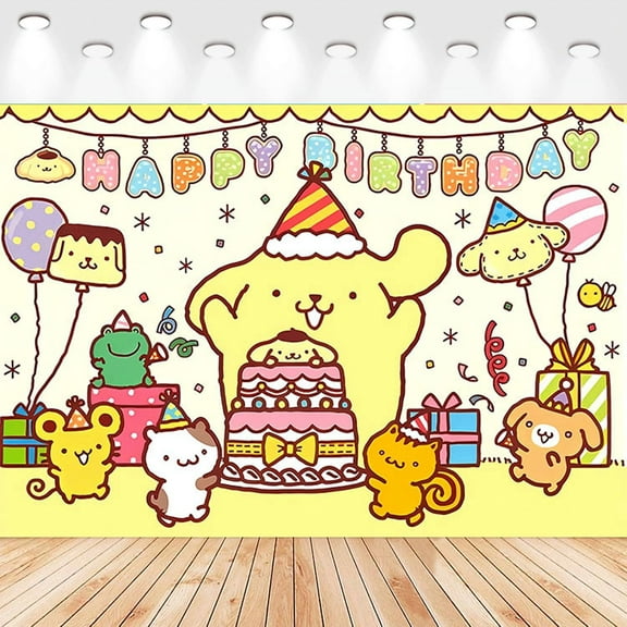 5 X3ft Pompompurin Cartoon Birthday Party Decorations Supplies, Masks Party Photography Backdrop Photo Decor Banner, Kids Boys Baby Shower Photography Backdrop