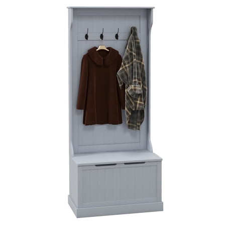 Hall Tree with Storage 28", Entryway Coat Rack Shoe Bench Gray