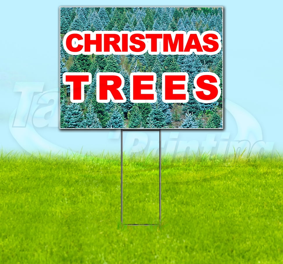 2 Pack Christmas Trees for Sale Yard Sign 18 x 24 with Metal Stakes 841098179489 Double-Sided Print 