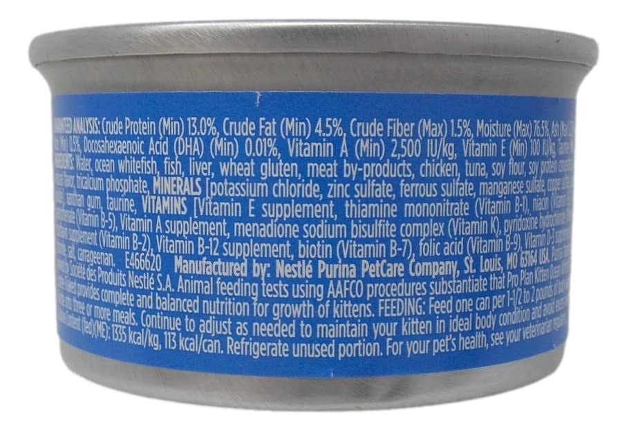 Purina Pro Plan Wet Kitten Cat Food Entree 3 Flavor 6 Can: (2) Salmon Ocean Whitefish, (2) Chicken & Liver, and (2) Ocean Whitefish Tuna (3 Ounces) MerlinsMart Zine + Catnip Toy
