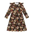 thumbnail image 4 of FKELYI Retro Daisy Floral Mushroom Print Girls Long Sleeve Dress for Fall Ruffle Dresses Tiered Swing Trim Dress for Party Birthday Holiday, 7-8 Y, 4 of 6
