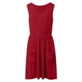 thumbnail image 4 of OSOLU Solid Color Women Casual Dress A-Line Knee Length V-Neck Sleeveless Waist Tie Summer Vacation Dresses Flowy Comfortable Dress Classic Sundress Flowy Vacation Dress, 4 of 5
