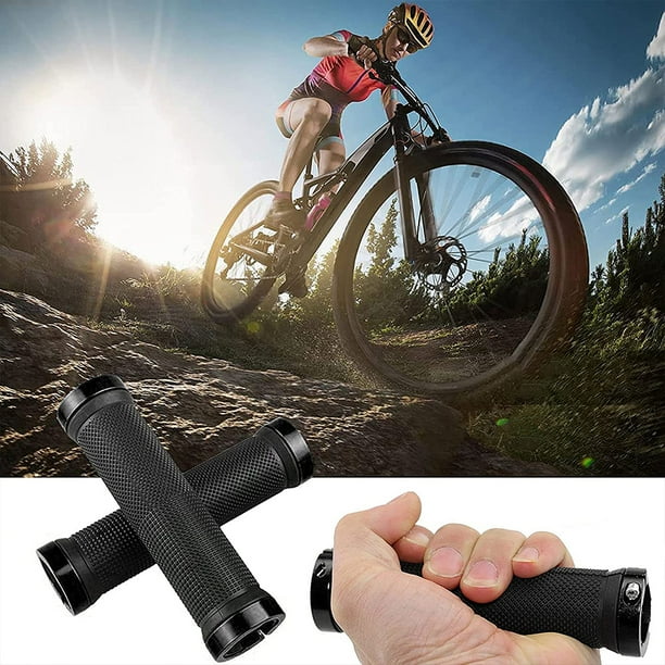 Greswe 1 Pair Bicycle Grips double Lock On Locking Bicycle Handlebar Grips Rubber Comfortable Bike Grips For Bicycle Mountain Blue