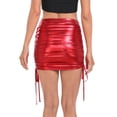 thumbnail image 6 of HDE Women's Shiny Metallic Drawstring Bodycon Mini Skirt Red - XXL, 6 of 6