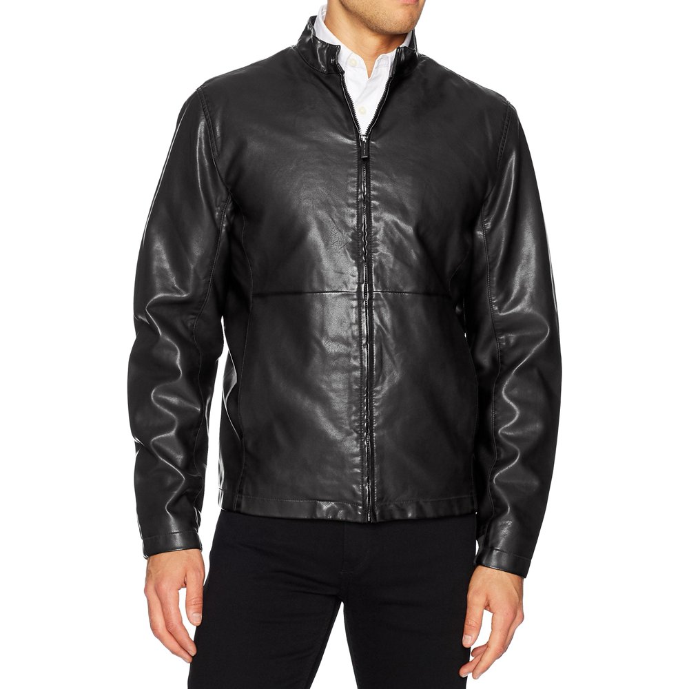 Perry Ellis Mens Faux Leather Full-Zip Bomber Jacket - Walmart.com ...