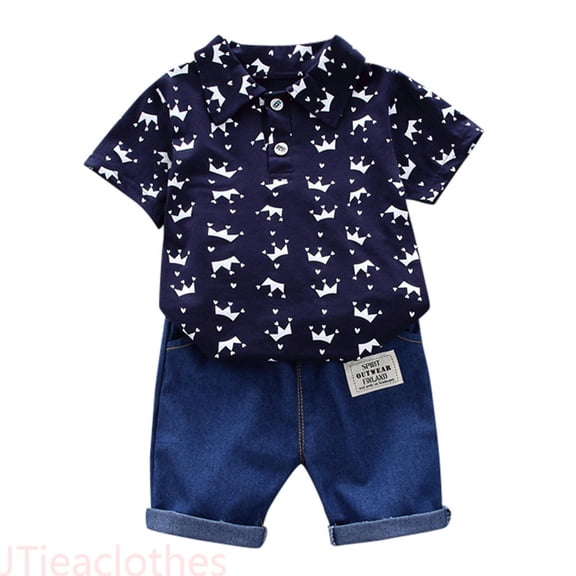 JTieaclothes Baby Kids Short Shirt Set Pattern Pants Tops Sleeve Boy Denim Toddler Boys Outfits&Set,Boys Outfit Sets Sizes 18-24 Months
