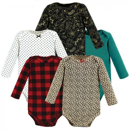 UPC: 0660168187724 | Hudson Baby Infant Girl Cotton Long-Sleeve Bodysuits Buffalo Plaid Leopard 6-9 Months
