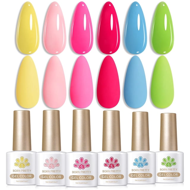 Esmalte de uñas en gel Born Pretty Neon Primavera/Verano, juego de 6 piezas