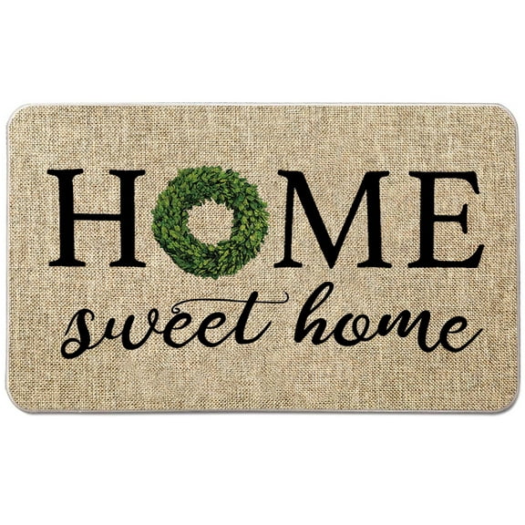 NYDECOR Welcome Mat for Front Door Rustic Farmhouse Door Mat Wreath Home Sweet Home Doormat Quote Floor Mats Rubber Non Slip Entrance Rug for Indoor Outdoor, 17" x 28"