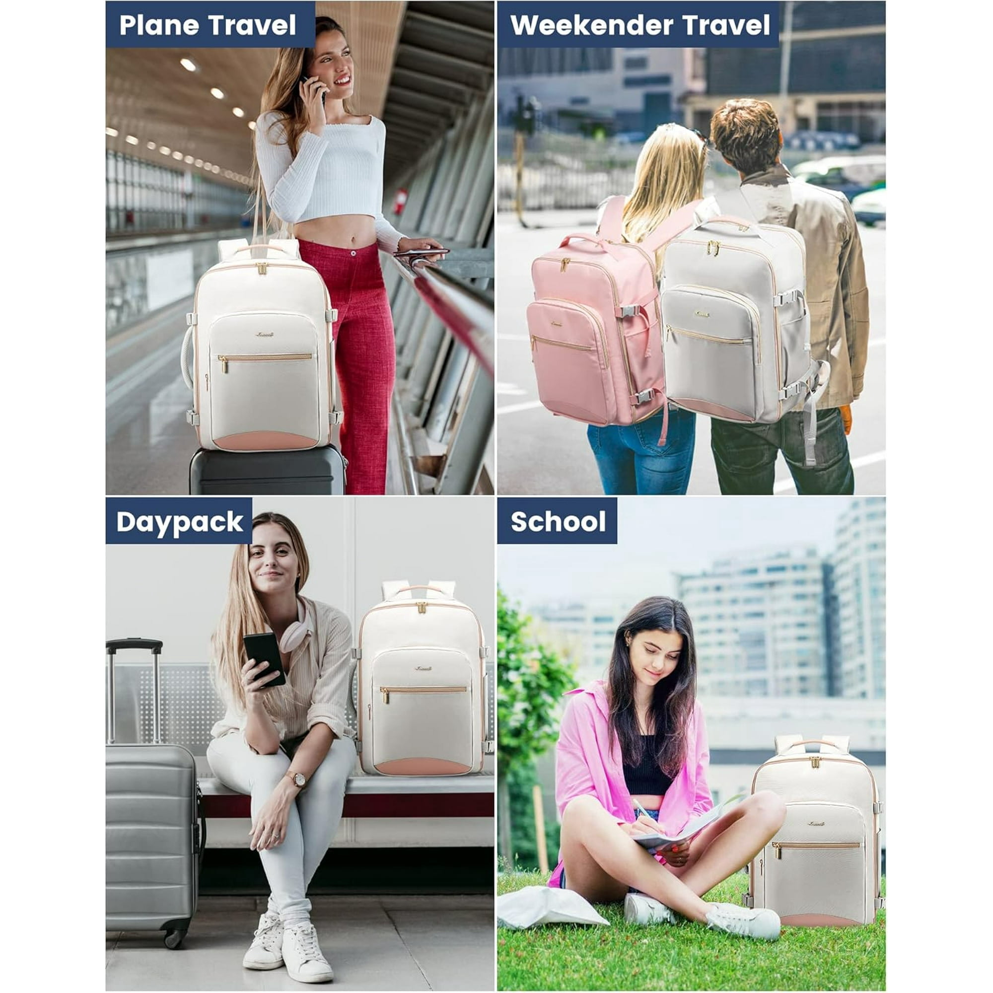 Lovevook Unisex Waterproof Travel Backpack with 3 Packing Cubes, Gray