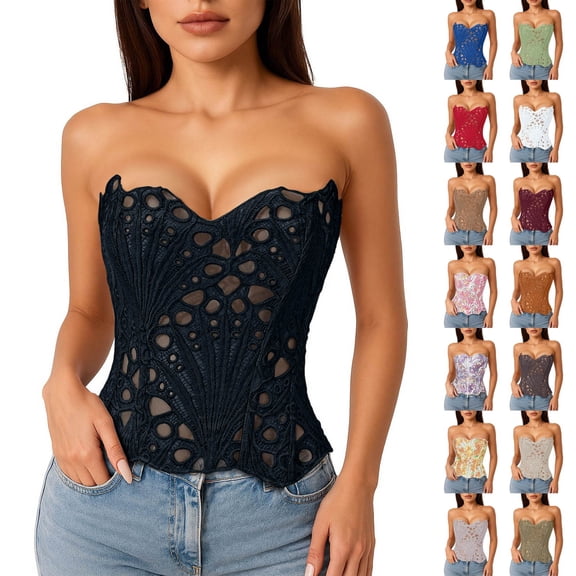 Corset Top for Women BWASD Retro Lace-Up Overbust Tank Top Sleeveless Strapless Backless Bodyshaper Summer Going Out Party Dress Y2K XS-XXL Black