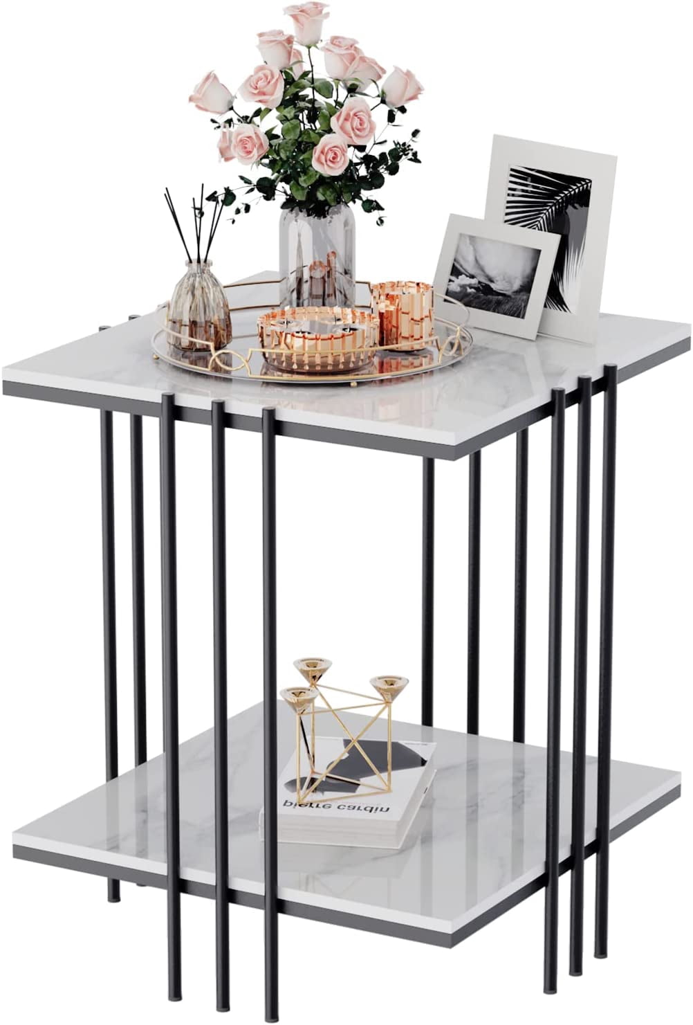 Round Side Table 2 Tier Side Table 16 Inch Genuine Sintered Stone ...