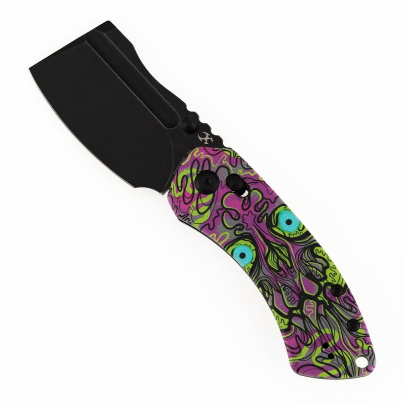 Kansept Korvid V Folding Pocket Knife 2.91" Blackwash D2 Blade,Jade G10 with Purple Graphic Pattern,TE2030V5