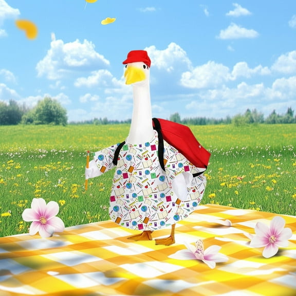 Back to School Porch Goose Outfits,4 Pcs/Set Yard Goose Statue Clothes for 23" Statue Patio Lawn Garden Decoration