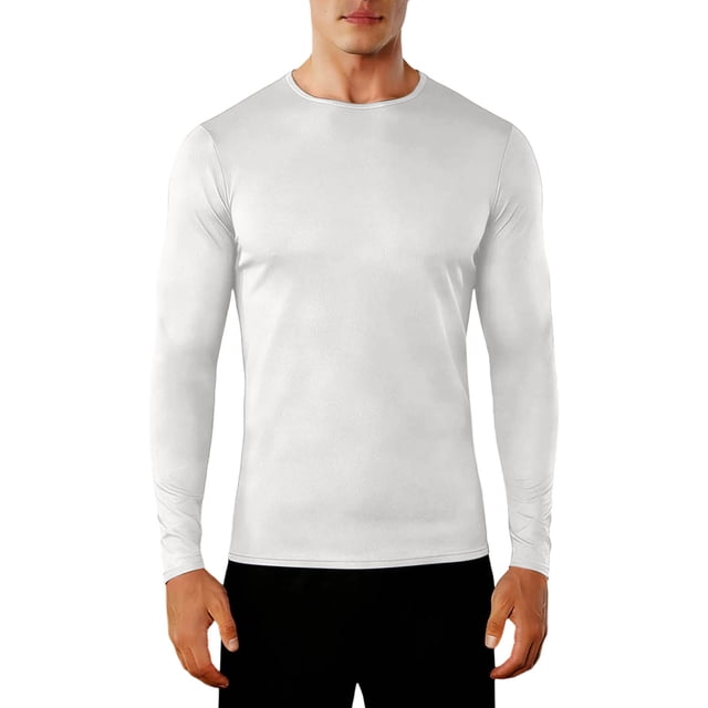 Couche de Base de Cyclisme Homme Couleur Unie à Manches Longues Col Rond Extensible Couche de Base Tenue de Mise en Forme Haut de Cyclisme Extérieur Matériau en Fibre de Polyester