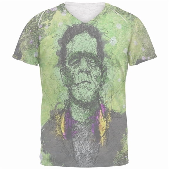 Halloween Frankenstein Raver Horror Movie Monster Mens Soft V-Neck Costume T Shirt