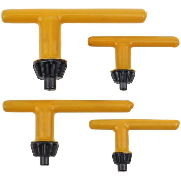 Set of 4 Universal Chuck Keys T Shape Steel Drill Keys 4 Sizes 6mm 10mm 13mm 16mm for Electric Drill and Drill Clamp - Yellow