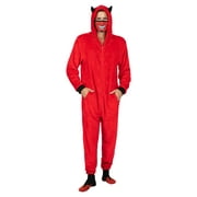 Holiday Matching Couples Costume Pajama Onesie With Socks and Mask, Ghost, Devil, and Skeleton, Red Devil (Men), Size: XL