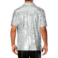 thumbnail image 3 of INSPIRE CHIC Sequin Dress Shirt for Men's Short Sleeve Button Down 70s Disco Costume Party Shirts M Silver, 3 of 4