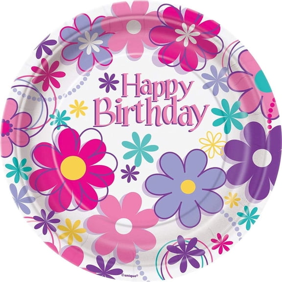 7" Birthday Blossom Paper Dessert Plates, 8ct