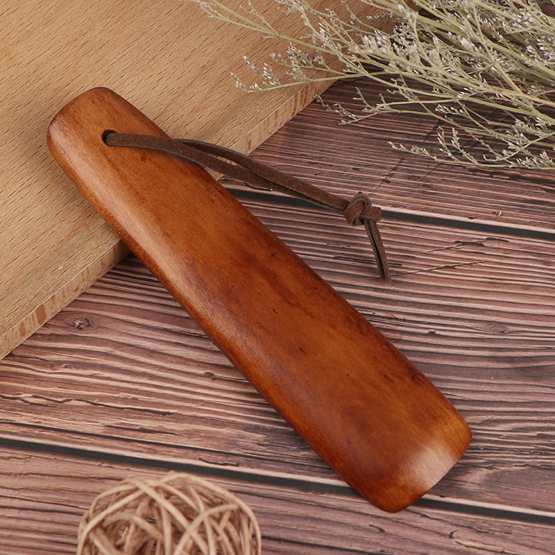 1pc Portable Natural Wooden Craft Shoe Horn Long Handle Shoe Lifter 